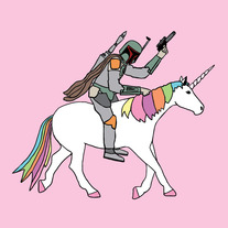 Boba fett riding a Unicorn, 8x8 print