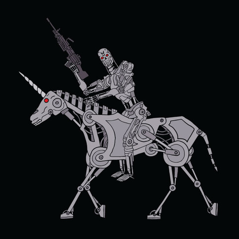 Terminator riding Terminator unicorn, 8x8 print