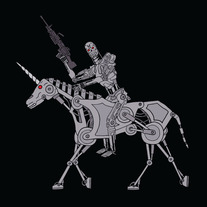 Terminator riding Terminator unicorn, 8x8 print