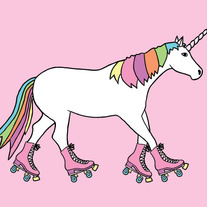 Unicorn on roller skates, 5x7 print