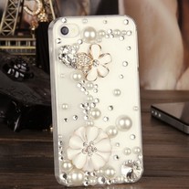 New Bling Crystal Sparkle White Flowers Pearls Rhinestones iPhone 4/4S Case
