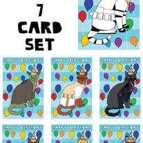 Cats Dressed as Star Wars Happy Birthday 7 card set
