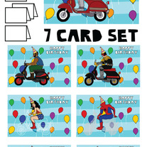 On Vespas Happy Birthday 7 card set