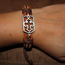Brown Leather Cross Bracelet