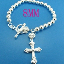 Silver ball cross bracelet