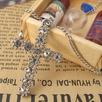 Silver Crystal Cross Necklace