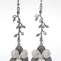 Silver Double Dogwood Flower Drop Earrings