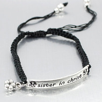 Minimalist Black Macrame Christian ID Flower Bracelet 