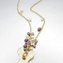 Long GOLD Leaf Pendant Pearl Cluster Necklace 36"