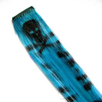 ♥ SCENE,EMO BLUE & BLACK SKULL PRINT CLIP-IN HAIR EXTENSIONS ♥