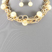 Chunky Butter Pearl & Gold Chain Torsade Necklace Set