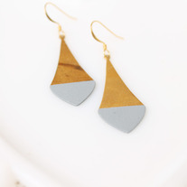 Gray Pointed Color Dipped Brass Earrings