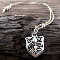Stigma Fleur de Lis Stainless Steel & Leather Cord Necklace