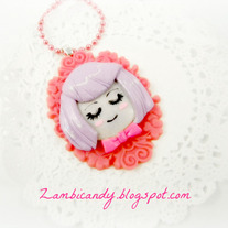 Hand made cute girl with bowtie sculpey necklace