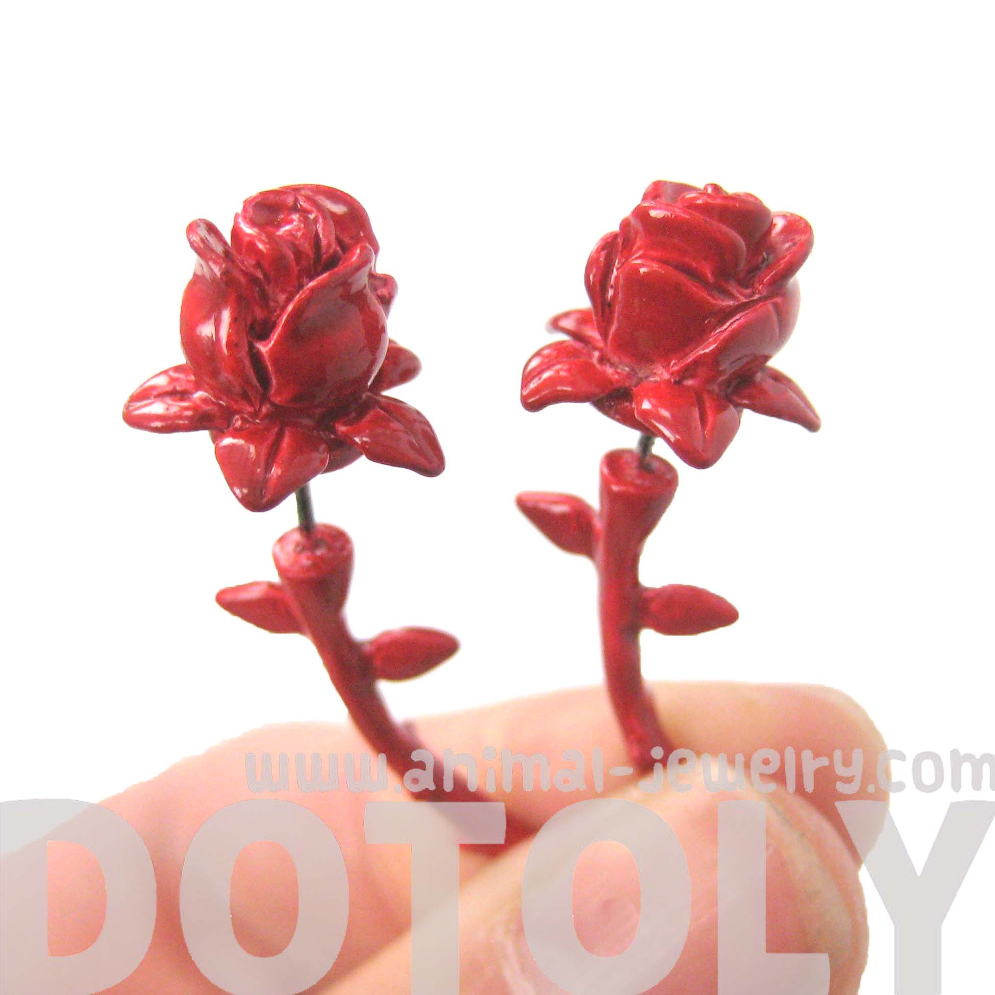 Rose Flower Shaped Fake Gauge Plug Stud Earrings in Red · DOTOLY Animal