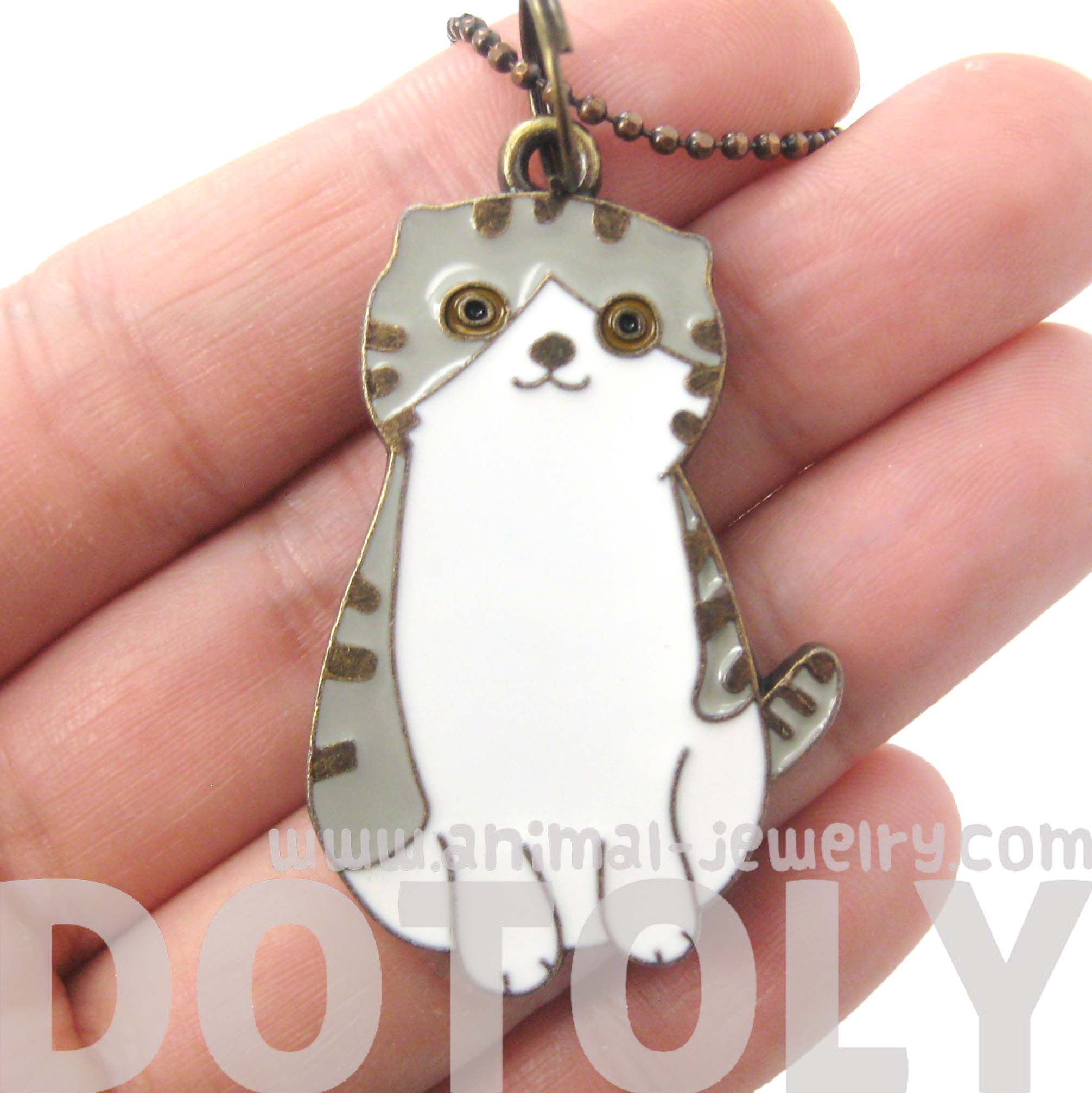 Tabby Kitty Cat Animal Shaped Enamel Pendant Necklace · DOTOLY Animal