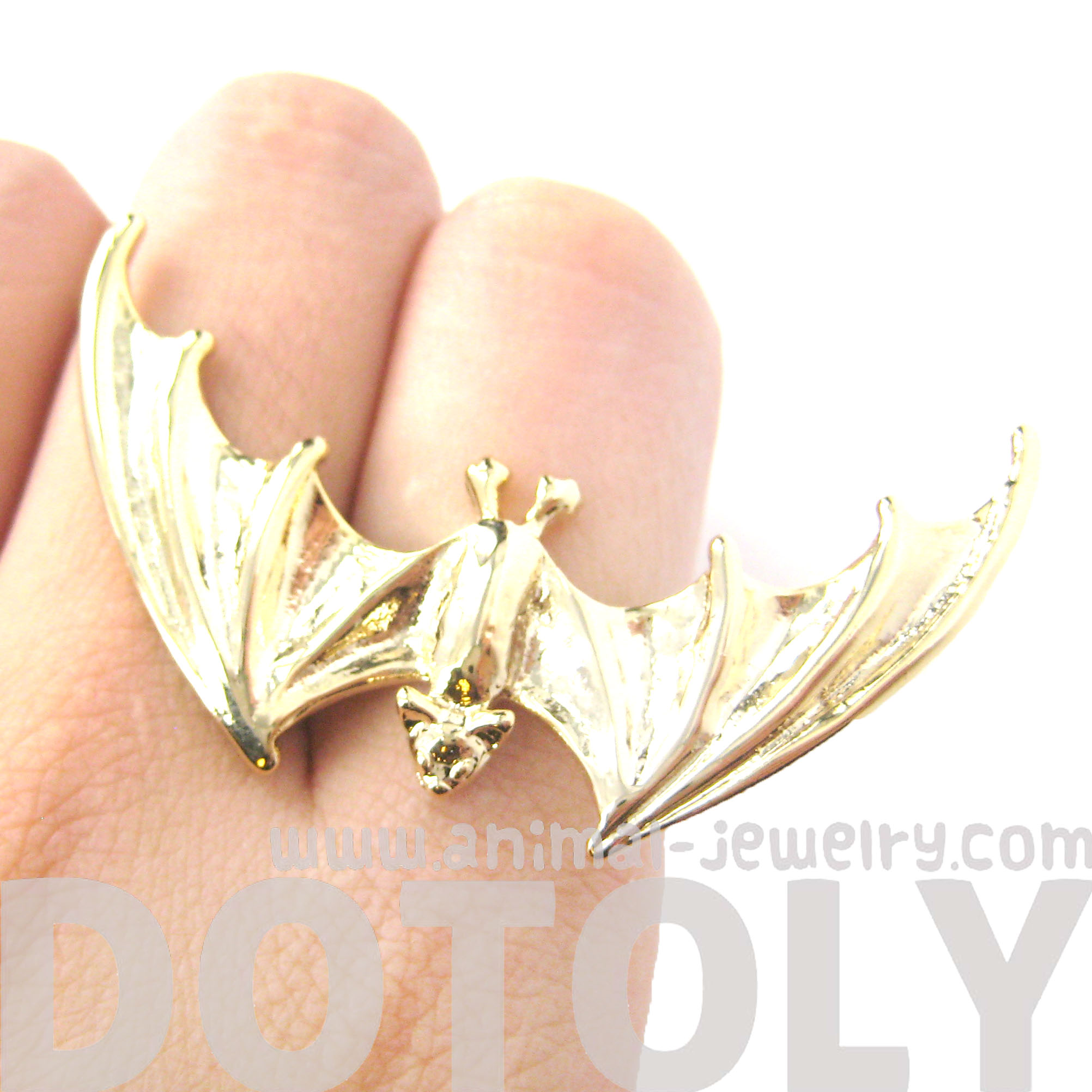 Large Bat Shaped Animal Adjustable Ring in Shiny Gold · DOTOLY Animal