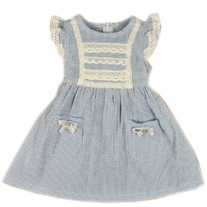 Lace Smocked Farmhouse Vintage Shabby Chic Cotton Blue Gingham Dress Vintage