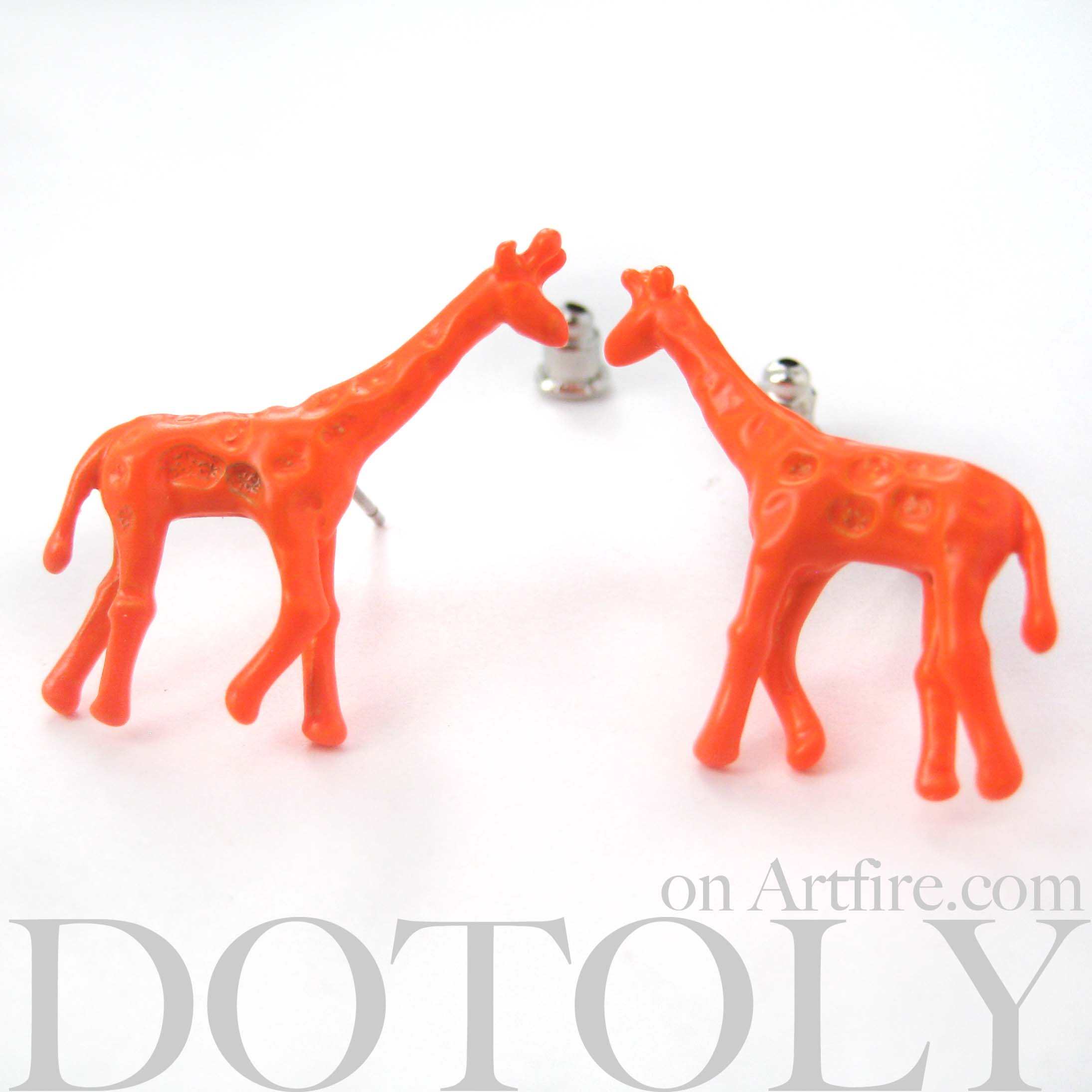 Neon Orange Giraffe Toy Animal Stud Earrings · DOTOLY Animal Jewelry