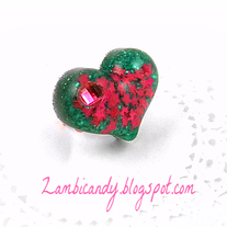 Adjustable sparkly green and pink heart ring