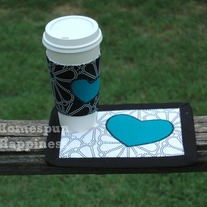Coffee Cozy & Mug Rug Combo - Teal Heart