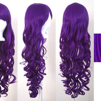 29” Long Curly Purple Wig with Bangs
