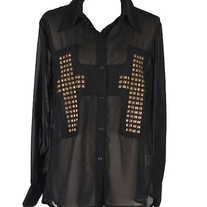 Black Studded Sheer Cross Blouse
