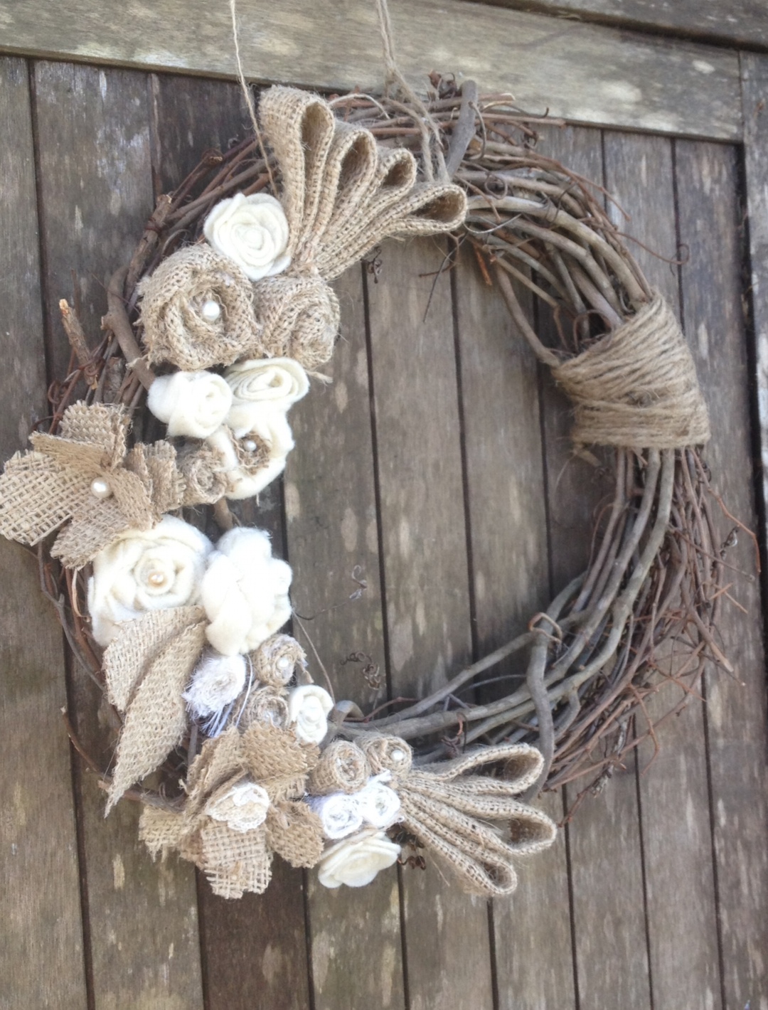 Burlap Grapevine wreath on Storenvy