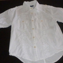 White Cotton Button Shirt with White Embroidery-Gap Kids Size 6-7