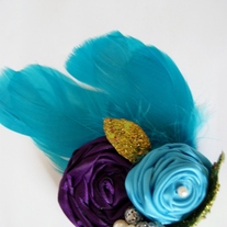 Blue and Purple Ribbon Flowers with Blue Feathers