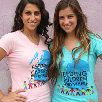 "Feeding Children Everywhere: Logo" - Pink & Turquoise V Neck