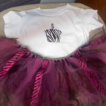 Birthday Outfit- Zebra Style Tutu and shirt with zebra print design,  & barrette