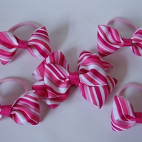 Pink Stripy Hair Bow 5pc set