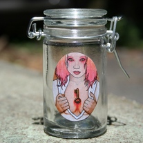 Glass Stash Jar with Pink Haired Pin-up art label