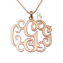 ROSE GOLD Open Cut-Out Filigree Initial Monogram Necklace Pendant