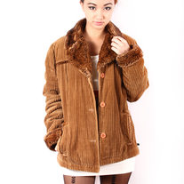 Corduroy fur collar jacket 