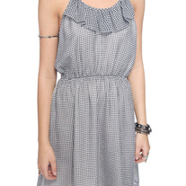 L forever 21 black white gingham check chiffon tie strap sleeveless mini dress