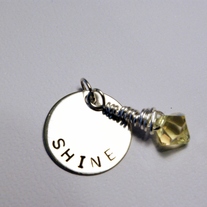 Sterling Silver Handstamped Pendant Necklace "SHINE"
