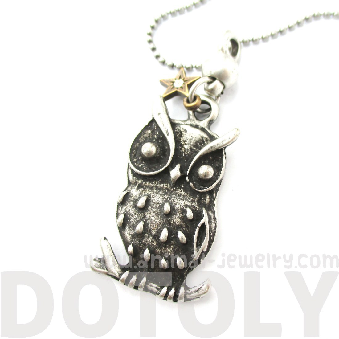Realistic Owl Bird Shaped Animal Themed Pendant Necklace in Silver