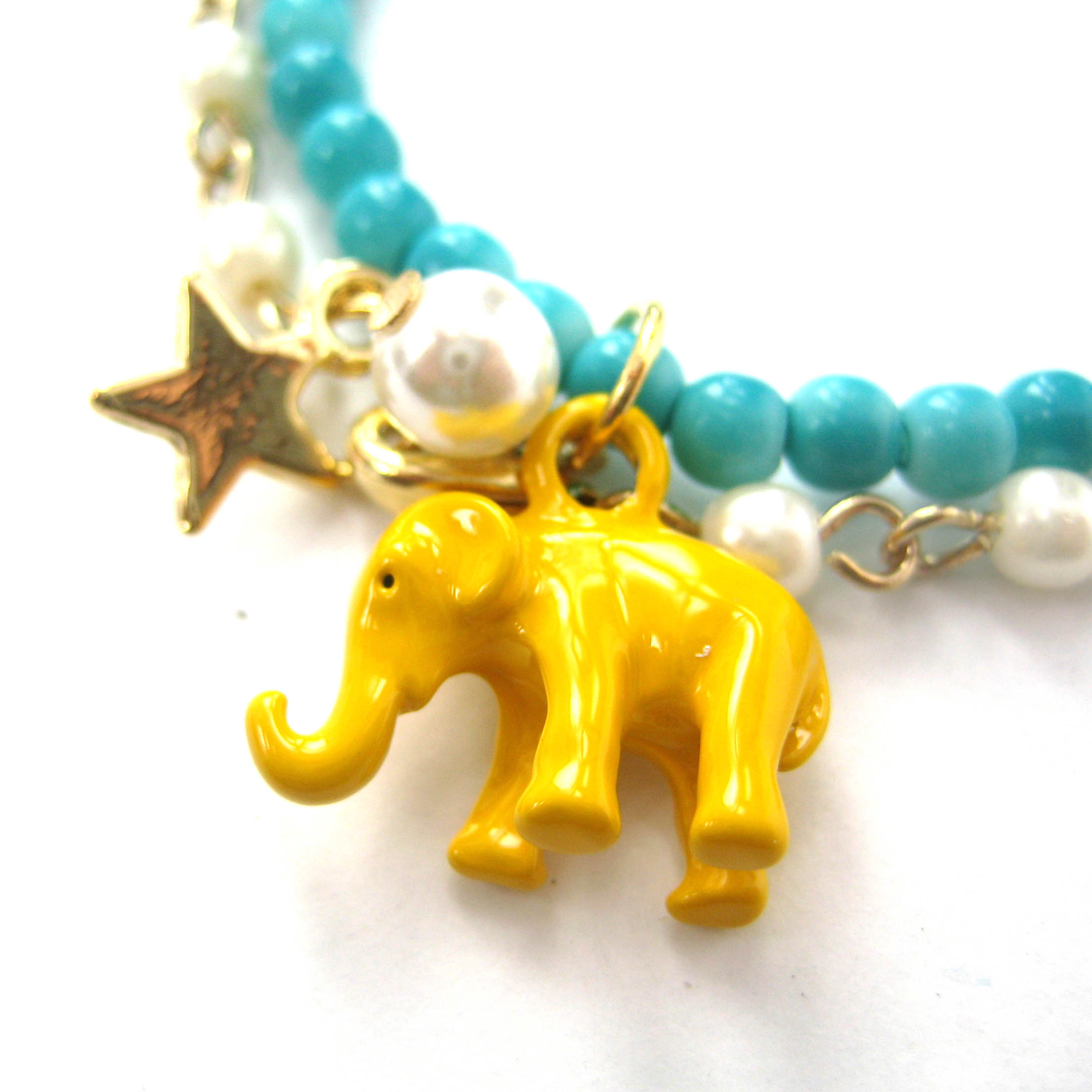 Elephant Animal Stretchy Bracelet in Bright Yellow on Turquoise