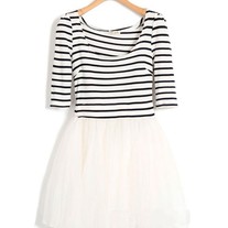Stripe Dress Mesh Skirt