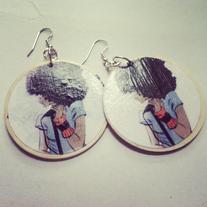 Afro Wood Singer Earrings