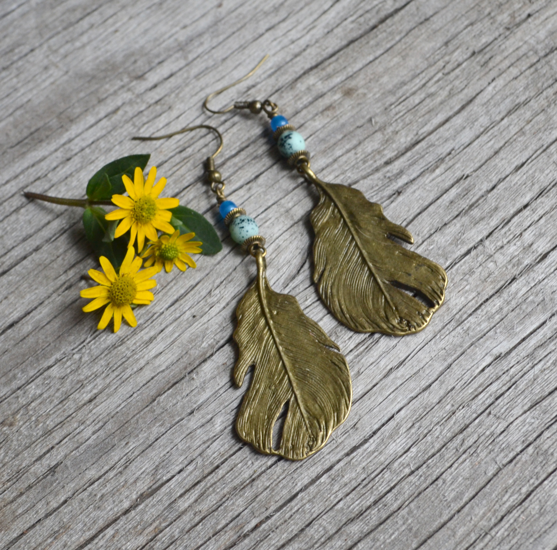 Long Feather Earrings, Boho Style, Floating Feather, Feather Charm