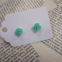 Rose Bud Earrings - Aqua