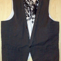 Stylish black-charcoal striped single breasted vest, size UK-US 36 / 46 UK