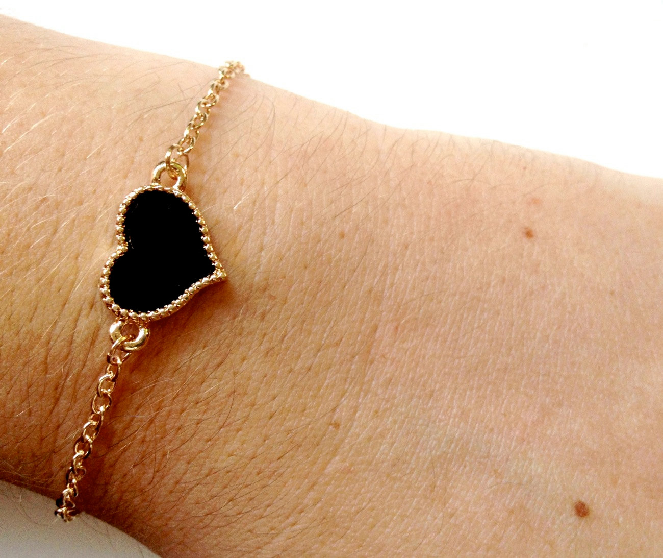 Tiny Gold and Black Heart Bracelet on Storenvy