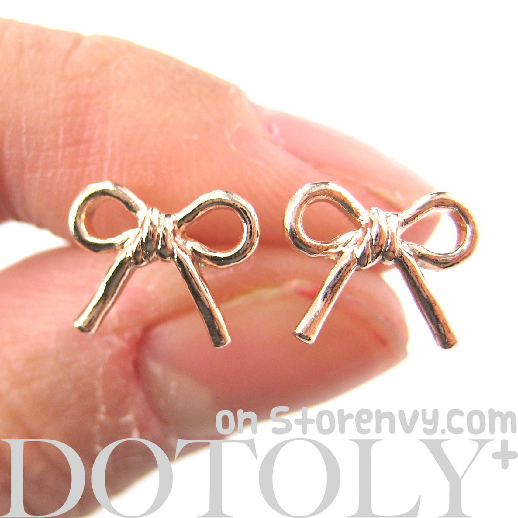Small Bow Tie Knot Ribbon Stud Earrings in Light Gold on Storenvy