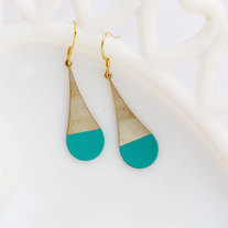 Teal Color Dipped Rounded Brass Dangle Earrings