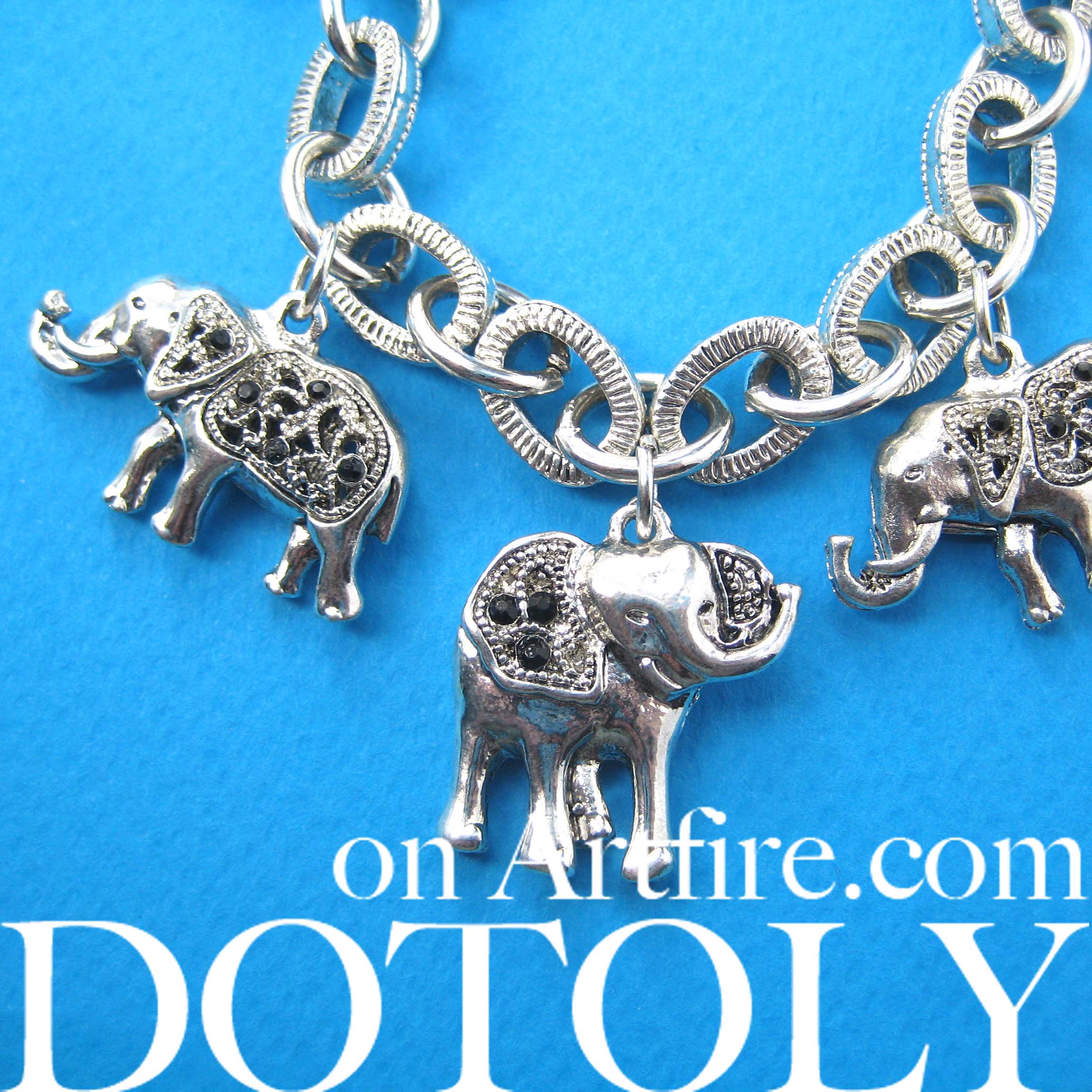 Detailed Elephant Parade Animal Charm Chain Linked Bracelet in Silver