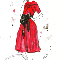 "Ruby's Love" Ink Watercolor Fashion Illustration